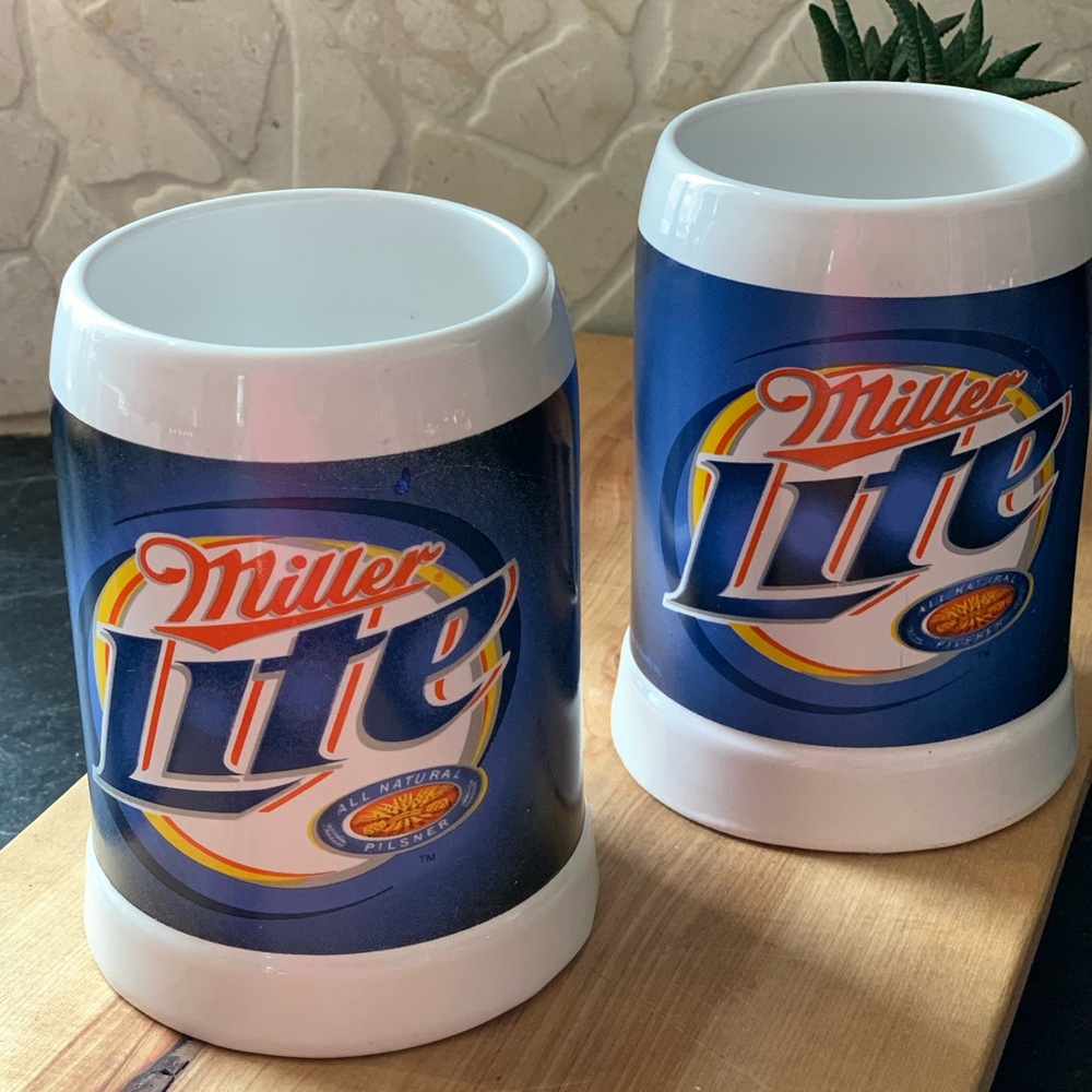MILLER LITE | Set of 2 | Ceramic Beer Steins